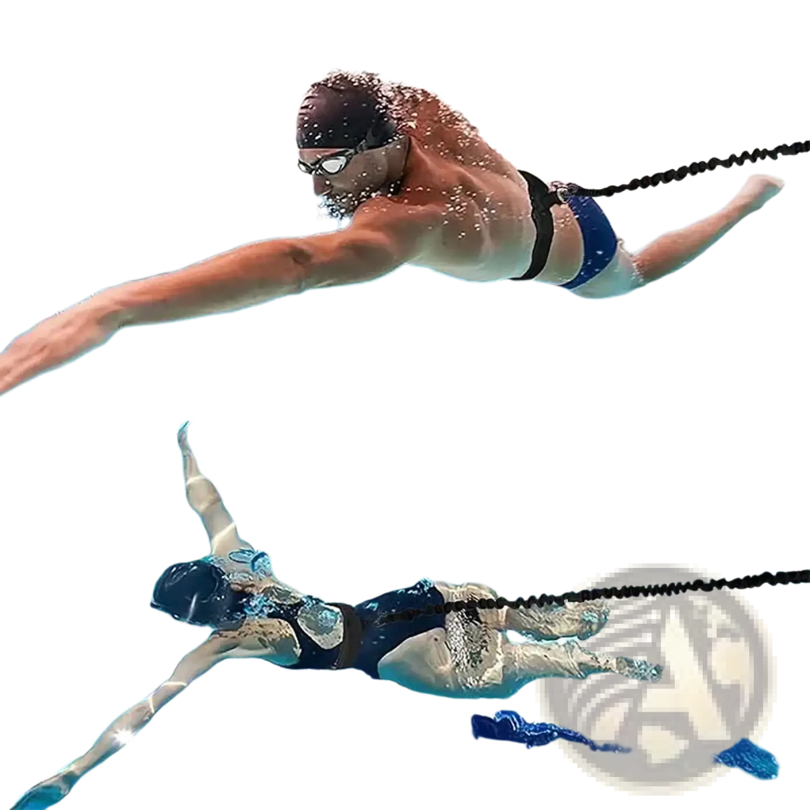 Black elastic swim training belt resistance tether with a textured stretchy design for swim workouts and training