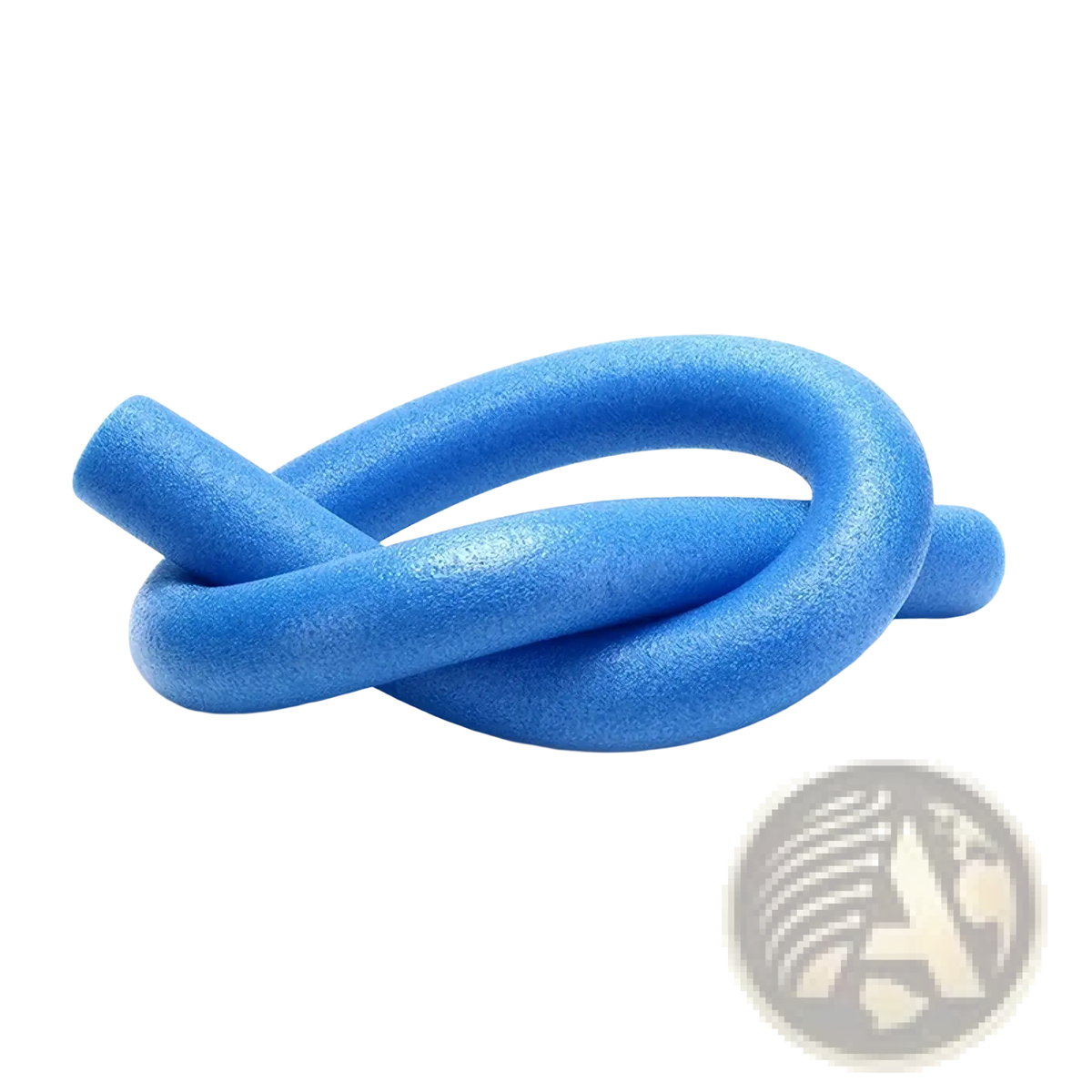 Blue swimming pool foam noodle float aid with textured slightly rough surface and rounded ends for buoyancy support