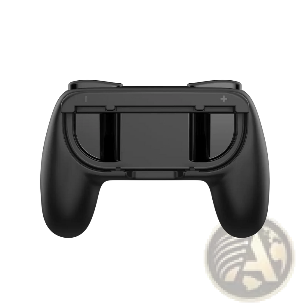 Black plastic switch controller grips ergonomic joy con holder set with integrated charging contacts and ergonomic handles