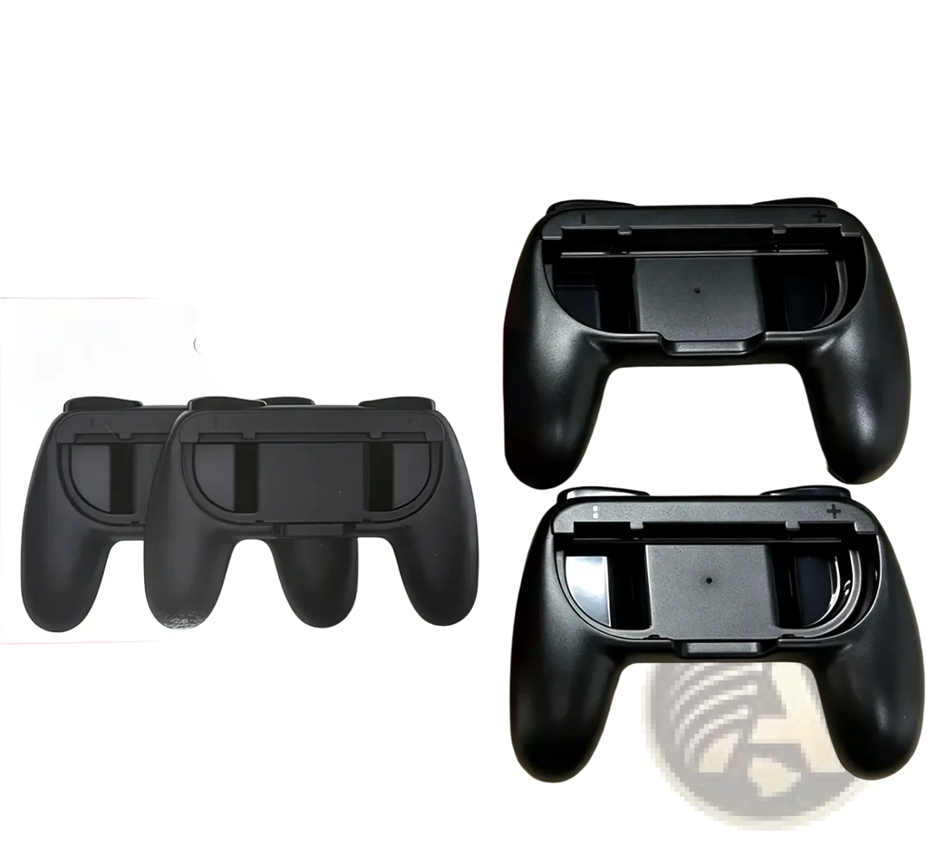 Black plastic ergonomic switch controller grips with original packaging for comfortable Nintendo Switch gameplay