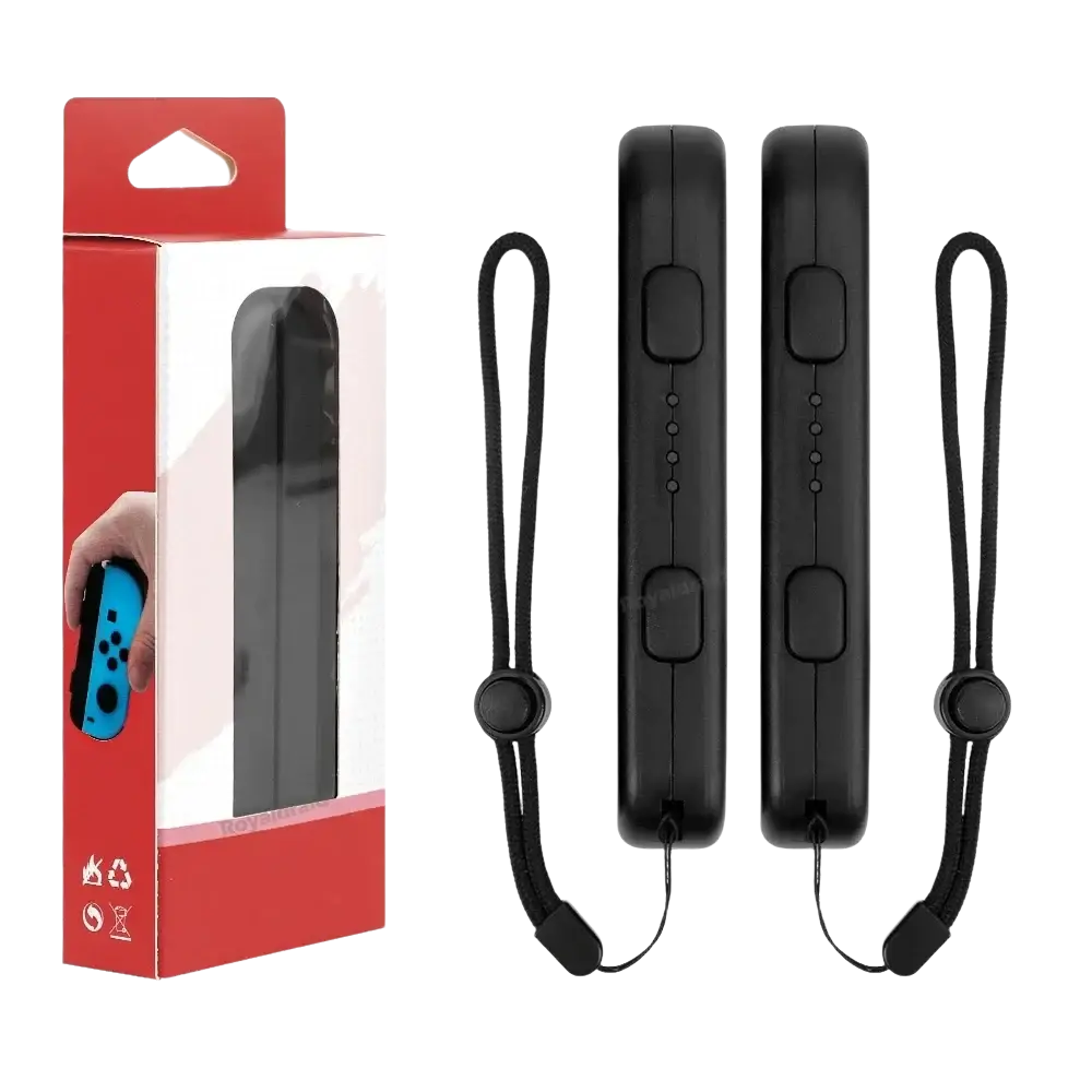 Black switch joycons wrist strap hand rope replacement pair with grip covers and attached wrist straps for secure use