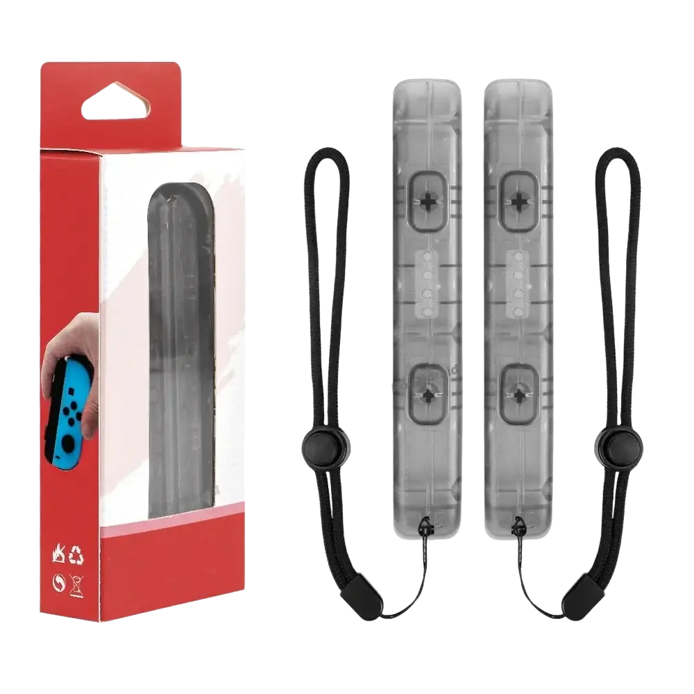 Clear plastic switch joycons wrist strap hand rope replacement pair with black fabric wrist loops and matching buttons