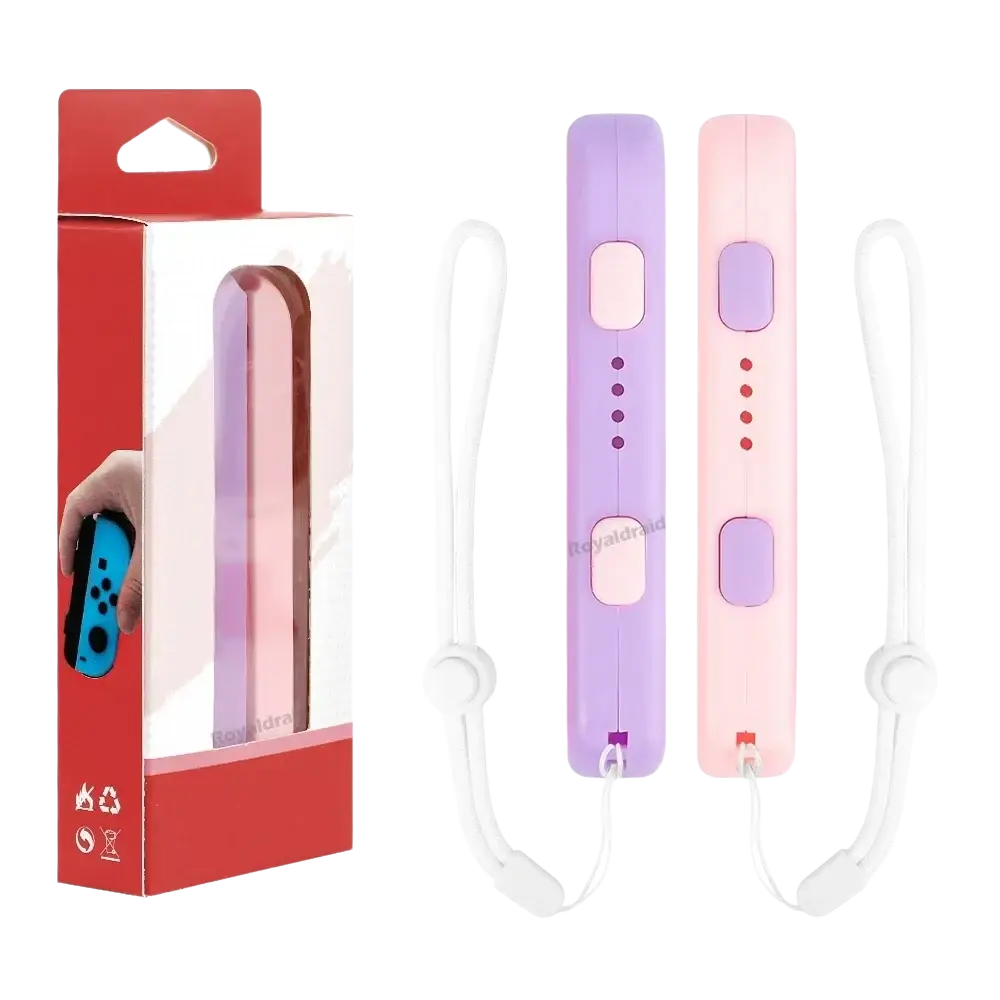 Pastel purple and pink switch joycons with white wrist strap hand rope replacement pair for secure grip