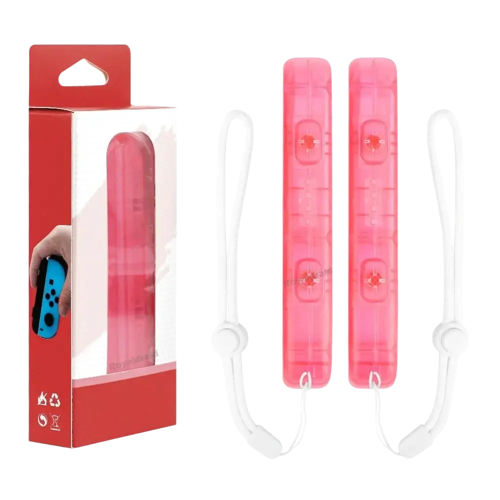 Pink translucent nintendo switch joycon grip covers with white wrist strap hand rope replacement pair