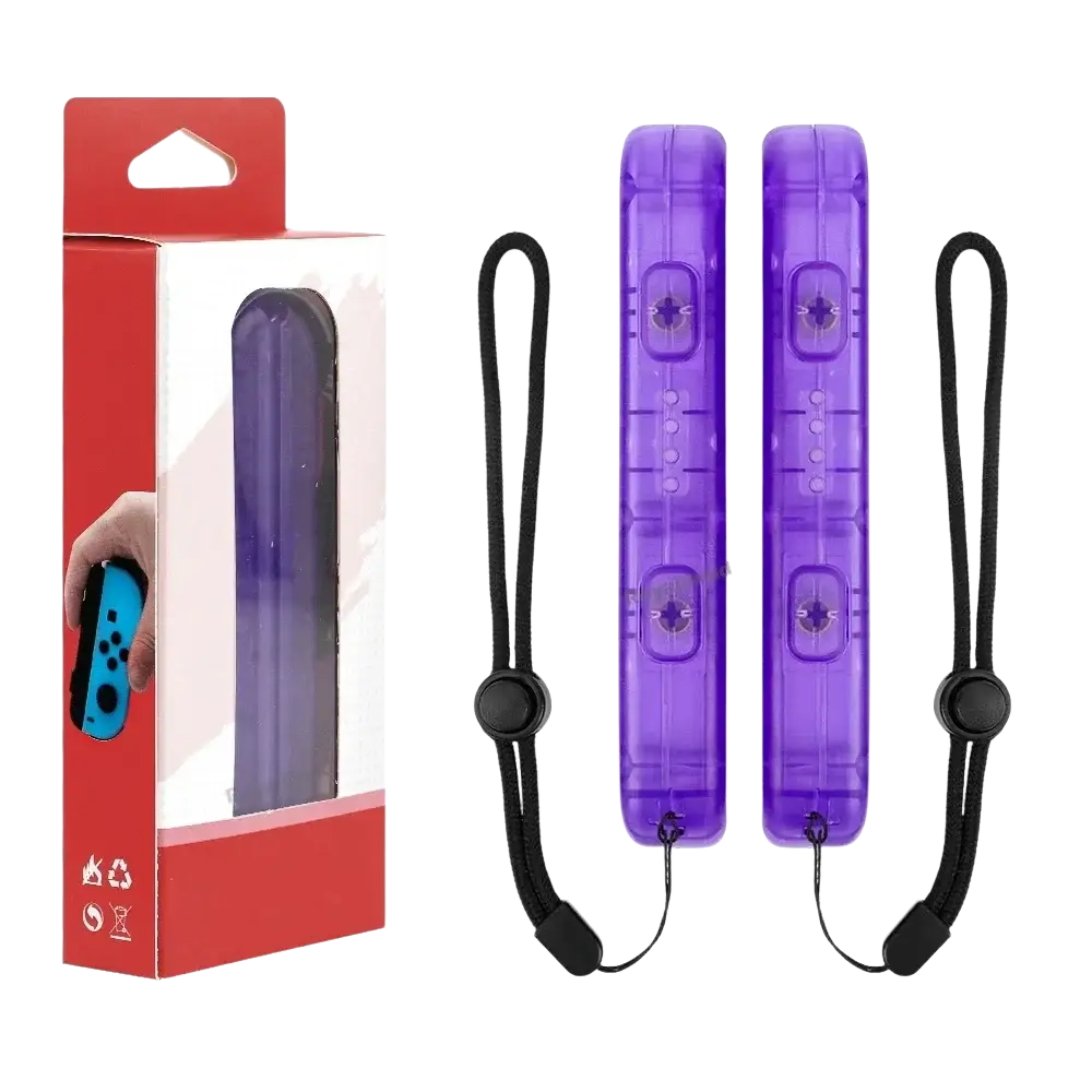 Purple translucent switch joycons wrist strap hand rope replacement pair with black wrist straps for secure grip