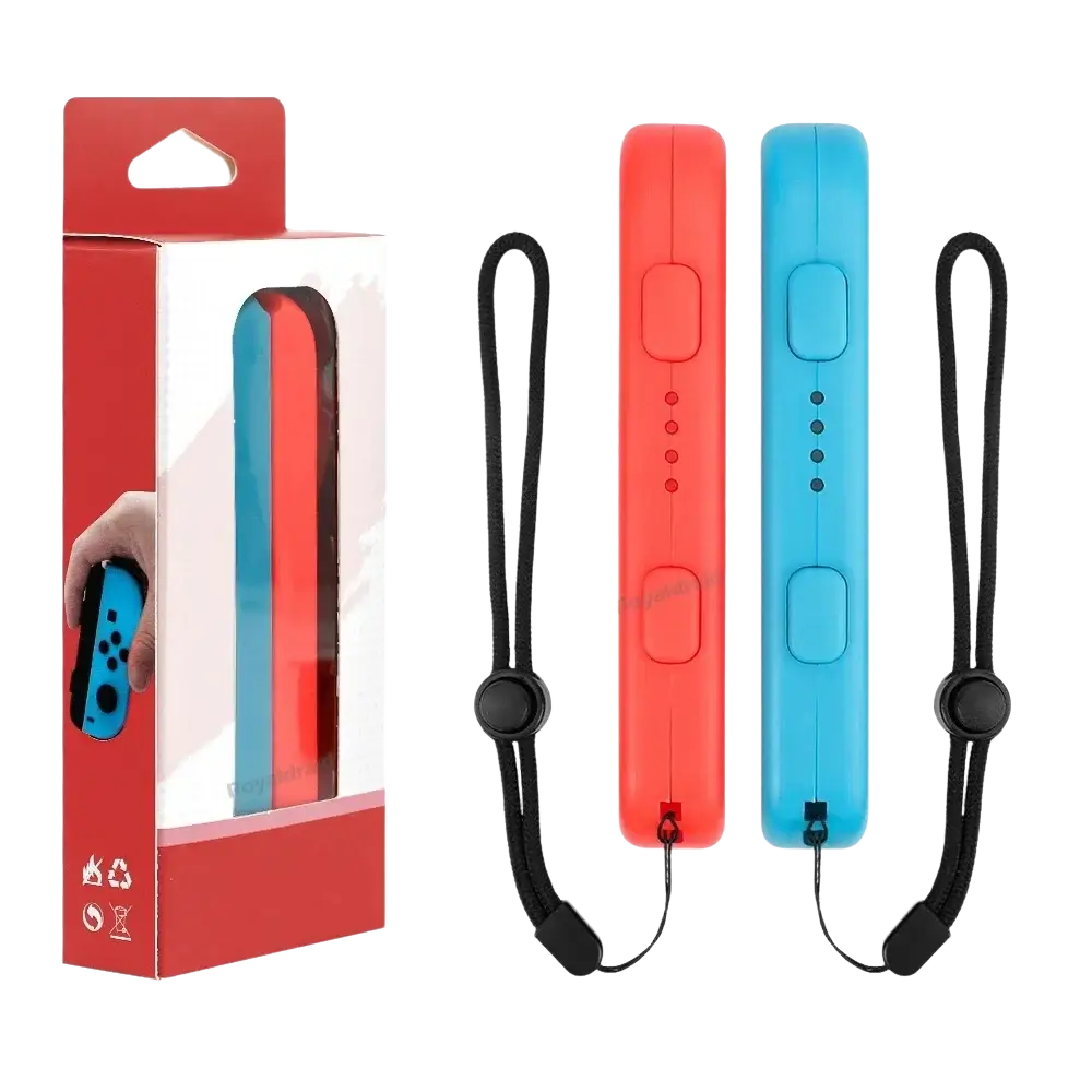 Red and blue silicone switch joycons wrist strap hand rope replacement pair with black wrist straps for secure grip