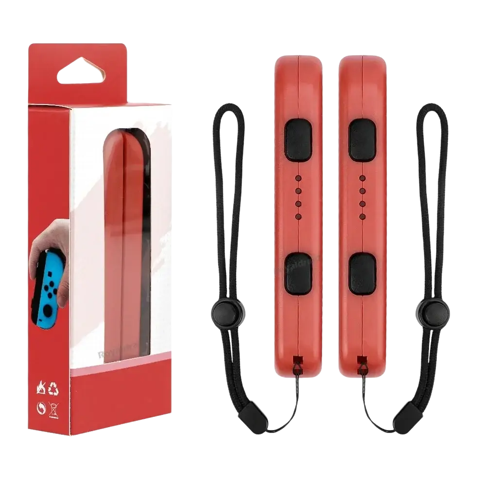 Red nintendo switch joycon grip covers with black wrist straps hand rope replacement pair for secure gaming