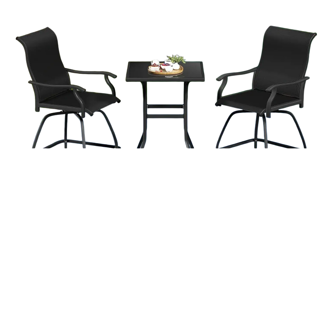 Black swivel bar stools 2pcs outdoor patio furniture with mesh fabric seats and metal frames featuring swivel design