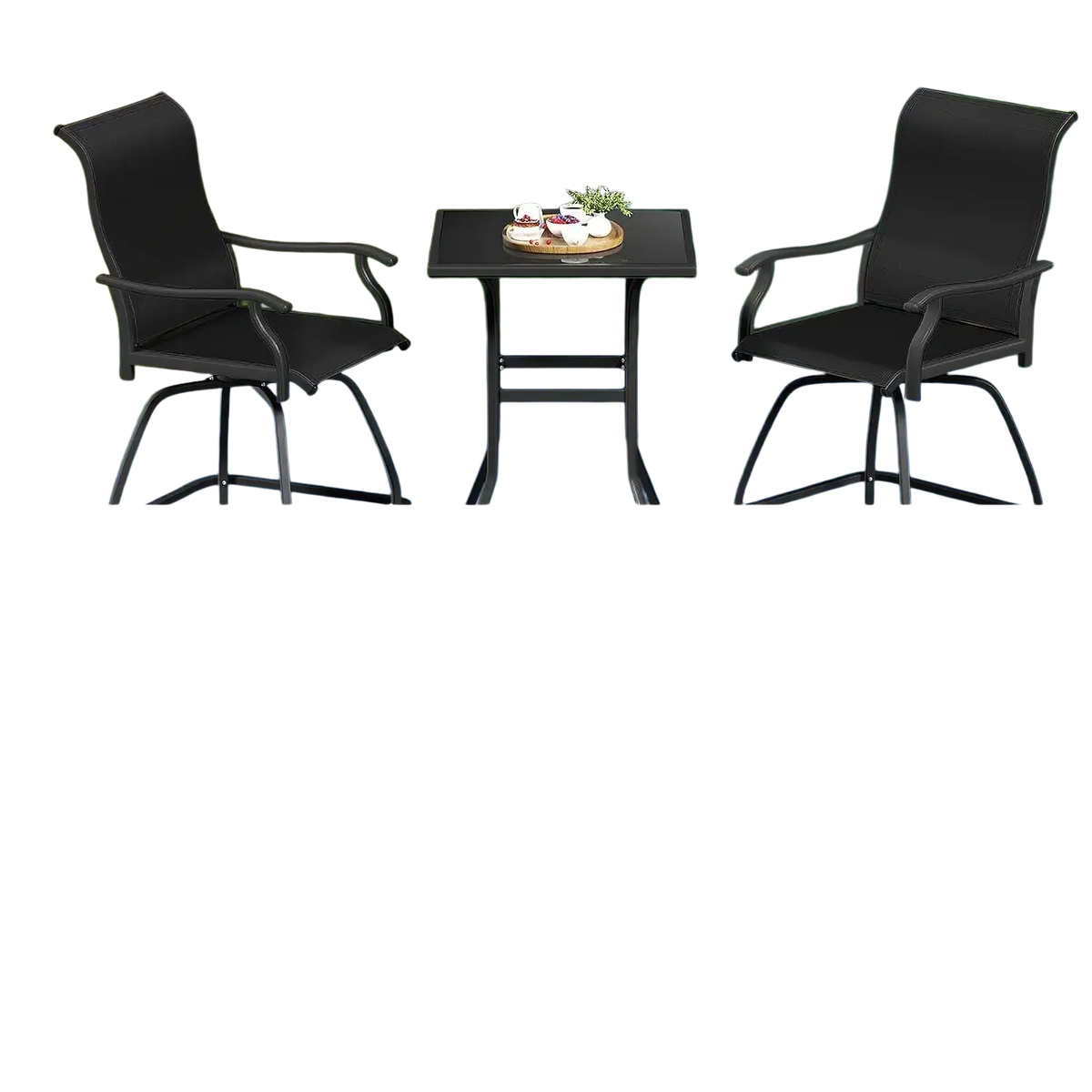 Black swivel bar stools 2pcs outdoor patio furniture with mesh fabric seats and metal frames featuring swivel design