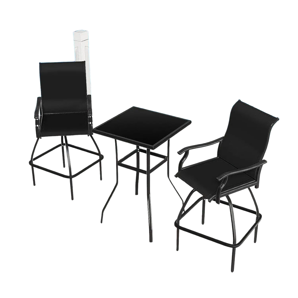 Black metal swivel bar stools with mesh seats and backrests 2pcs for outdoor patio furniture