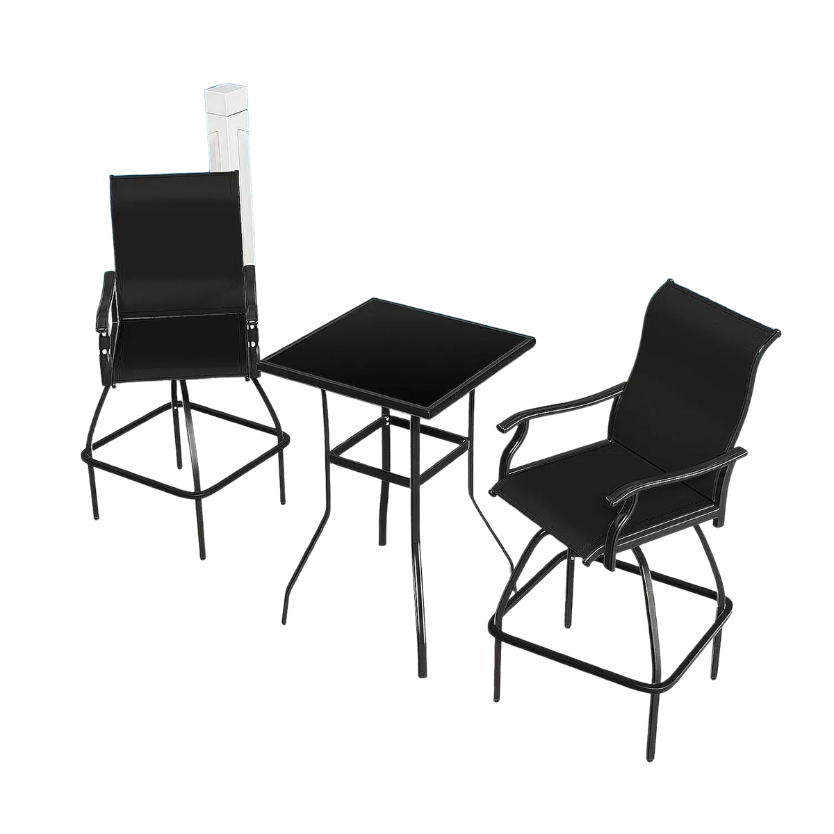 Black metal swivel bar stools with mesh seats and backrests 2pcs for outdoor patio furniture