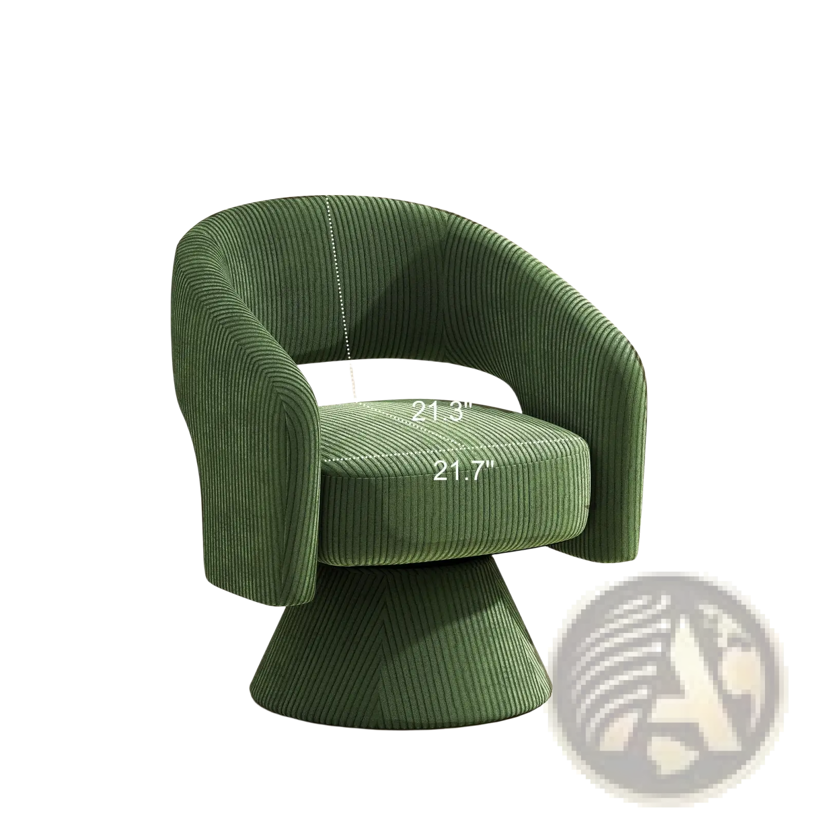 Dark green corduroy swivel barrel accent chair with sleek modern design and sturdy pedestal base armchair