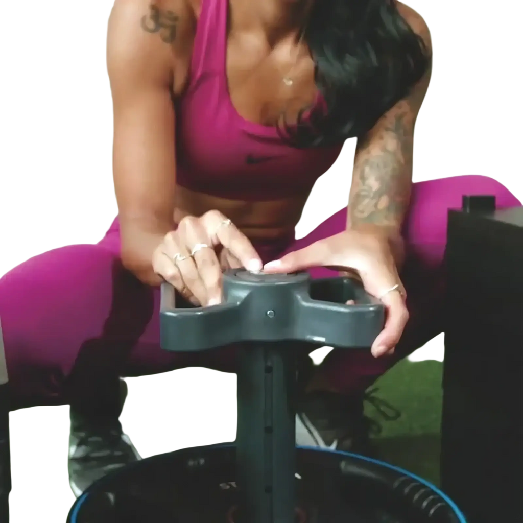 Gray plastic t bar kettlebell handle weight plate holder with t shaped handle and vertical support column