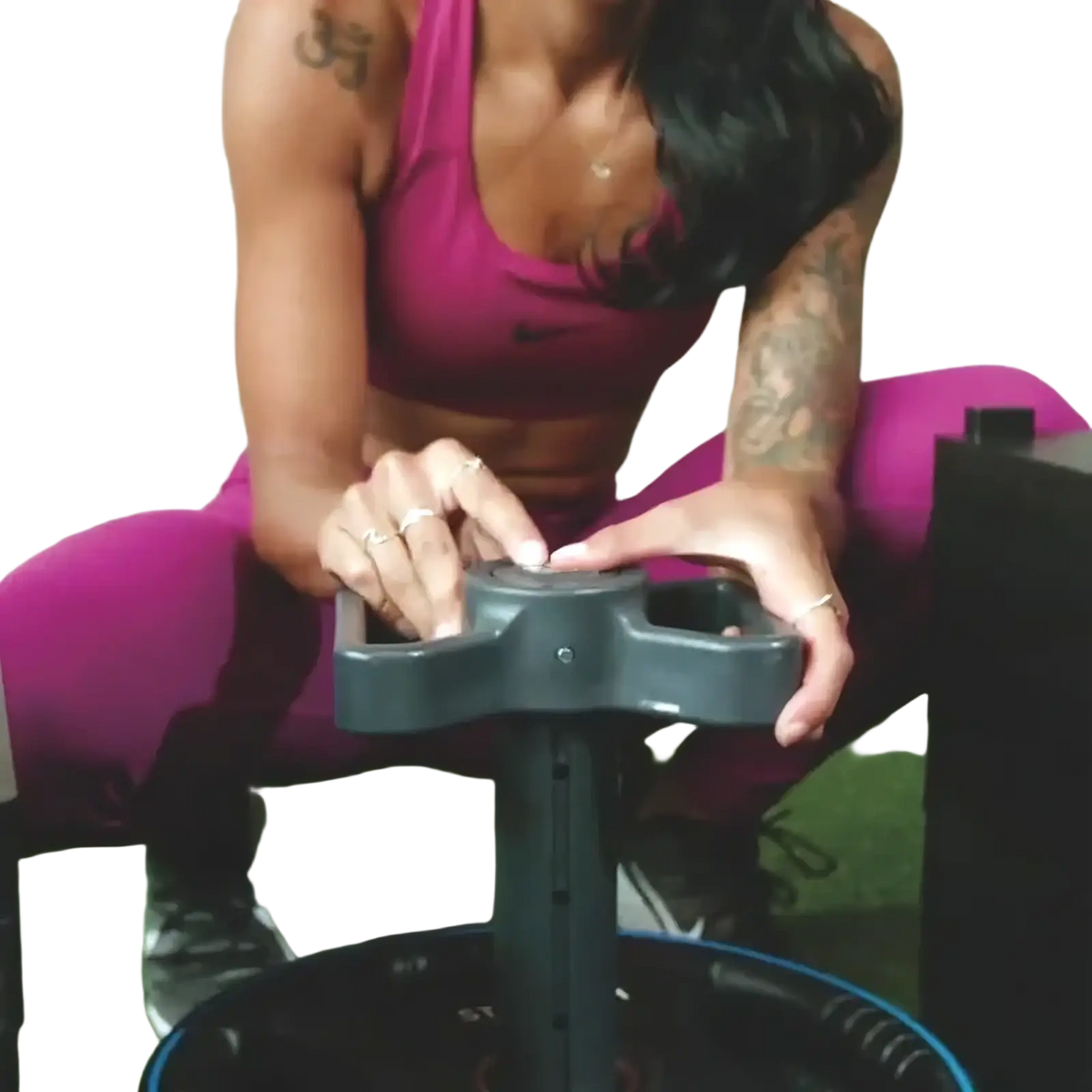 Gray plastic t bar kettlebell handle weight plate holder with t shaped handle and vertical support column