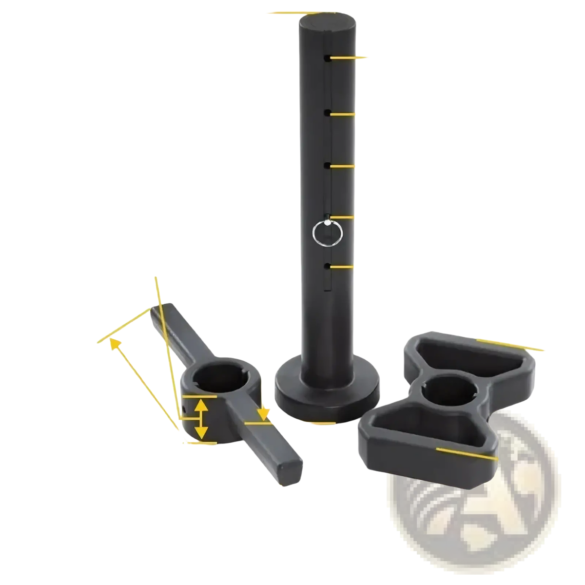 Black plastic mka brand t bar kettlebell handle weight plate holder with cylindrical handle and hexagonal base