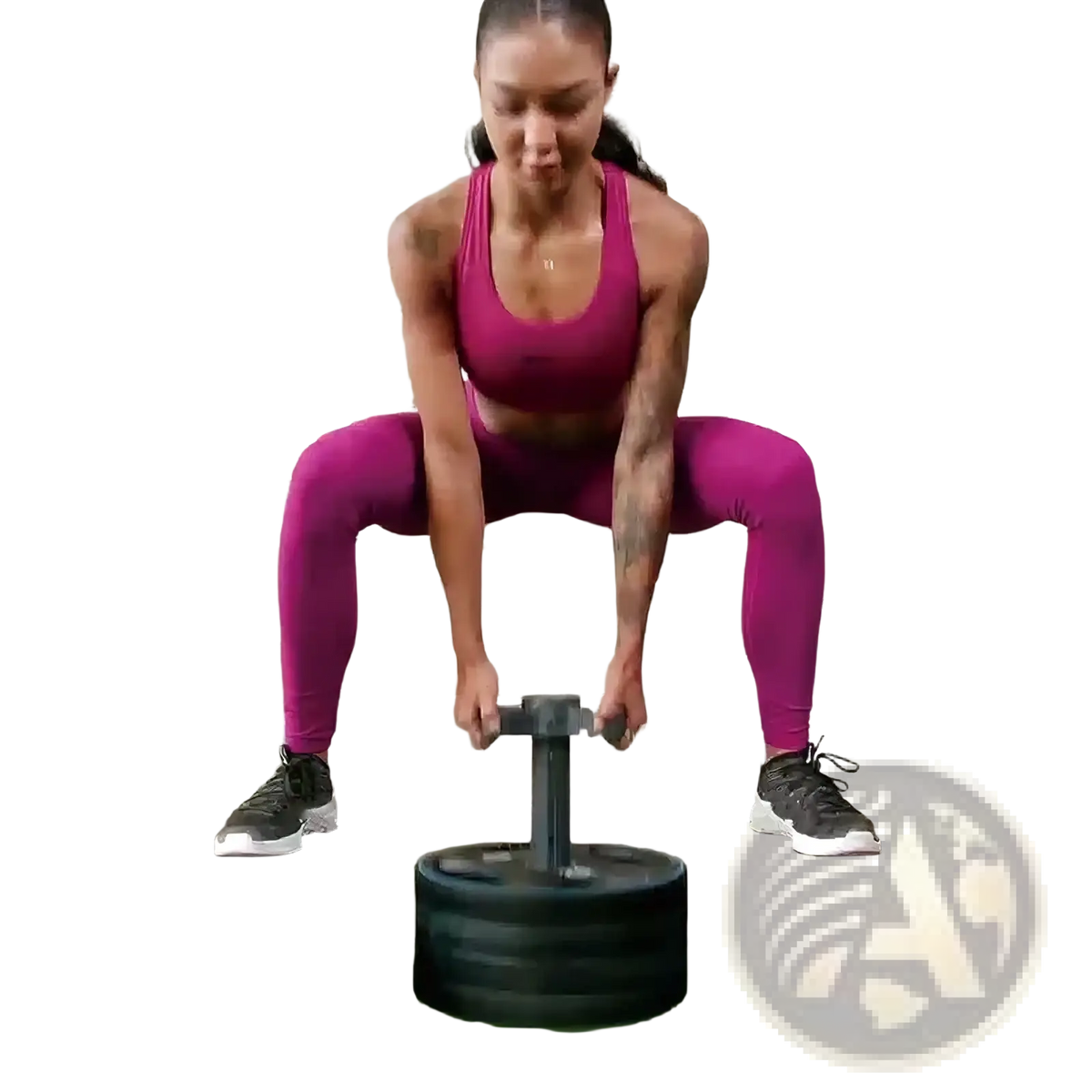 Black t bar kettlebell handle weight plate holder with central barbell handle and stacked weight plates
