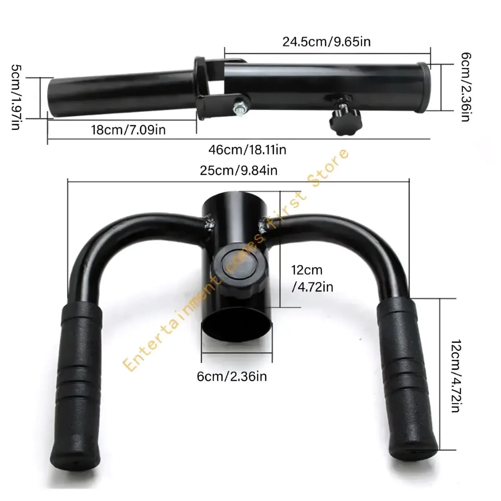 Black metal u-shaped push-up bar with textured grip handles and adjustable height for t-bar row back workouts