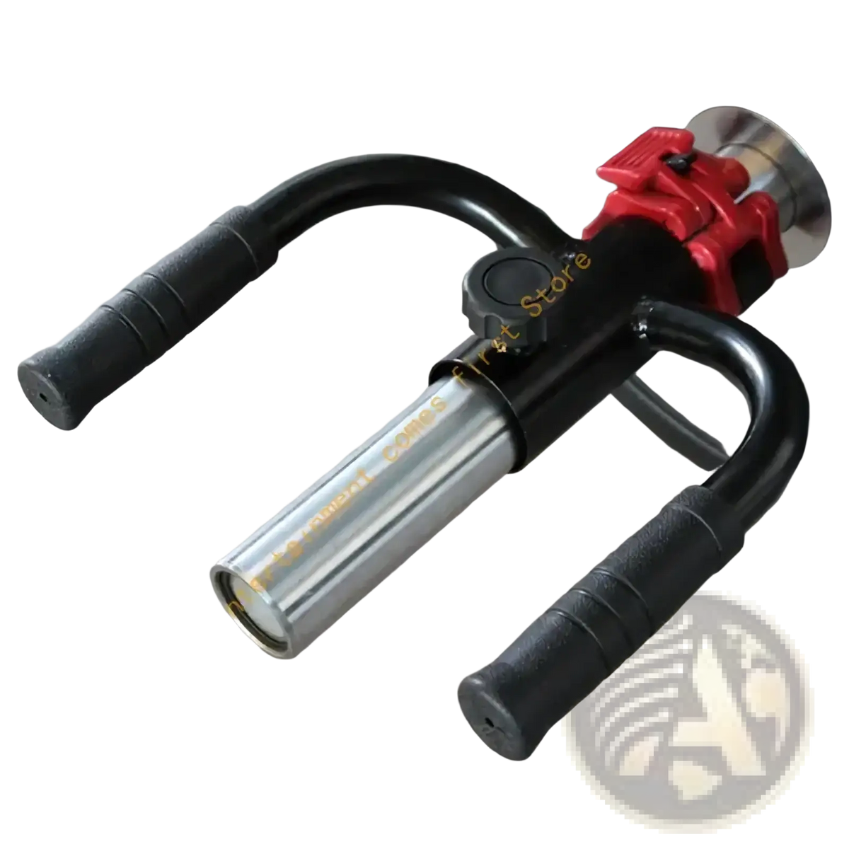 Black and red adjustable T-bar row handle attachment with textured grips and silver metallic central bar for back workouts