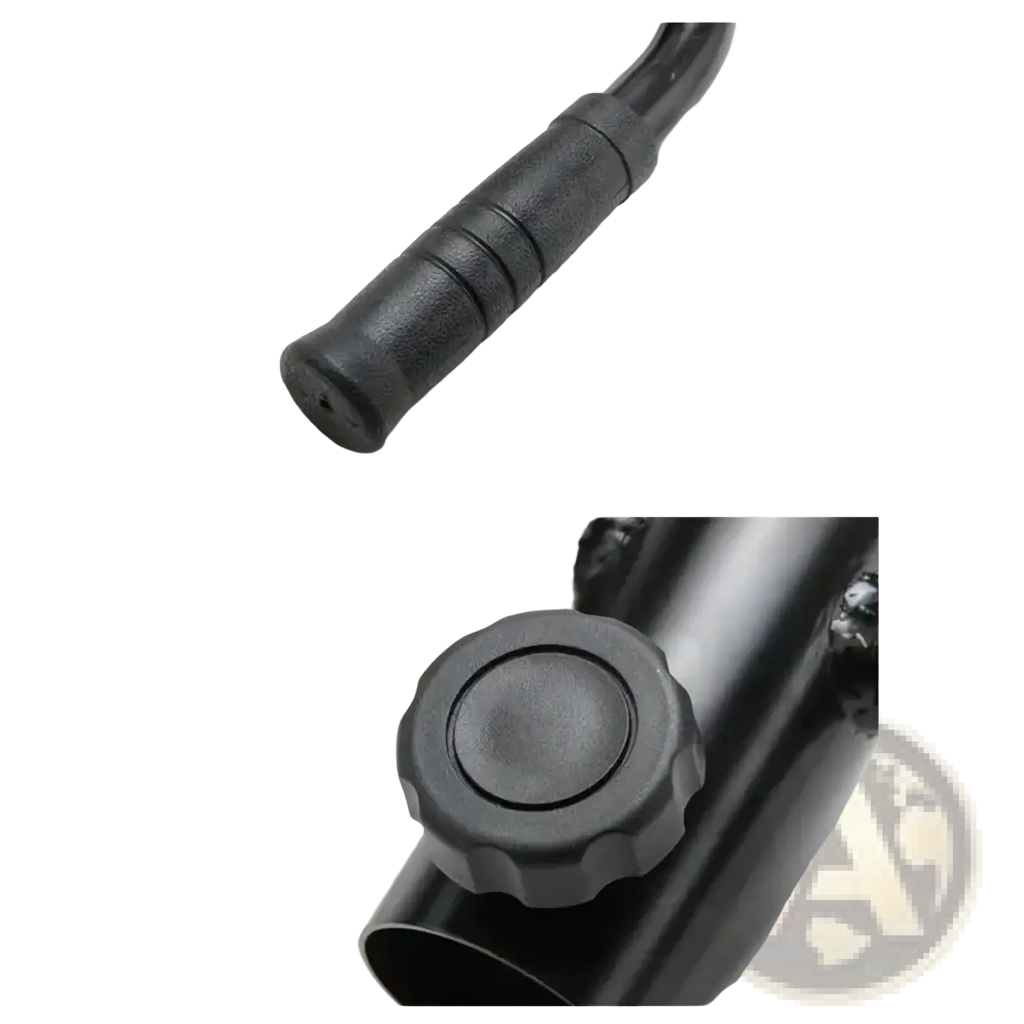 Black rubber grip t-bar row handle attachment with textured ridges and matching knob cap for back workouts