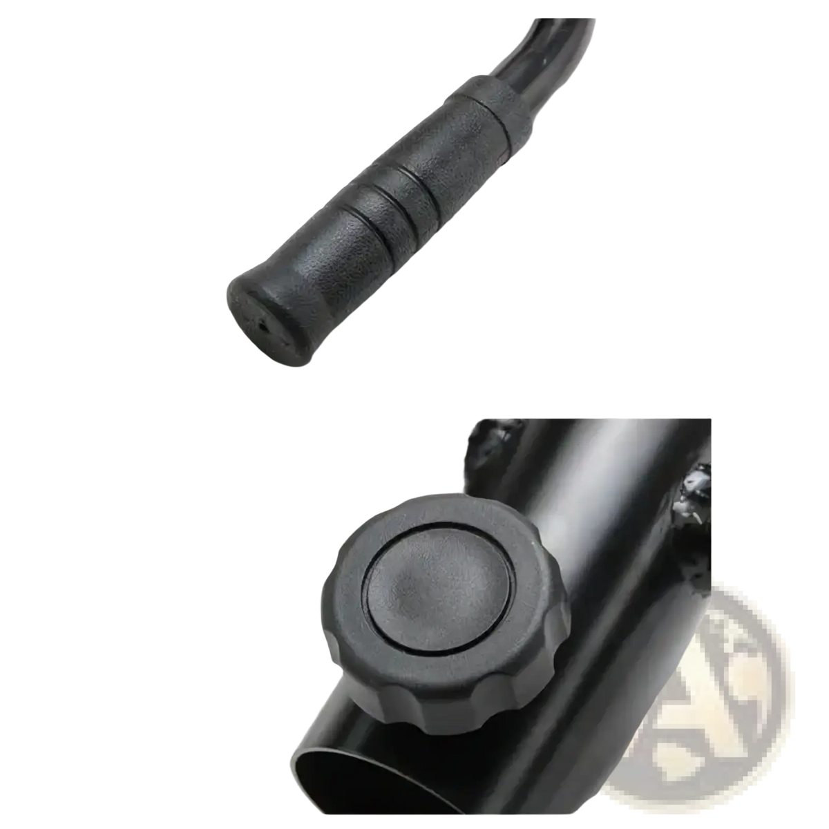 Black rubber grip t-bar row handle attachment with textured ridges and matching knob cap for back workouts