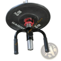 Black waisfit 5kg weight plate mounted on black and silver textured grip t-bar row handle attachment for back workouts