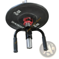 Black waisfit 5kg weight plate mounted on black and silver textured grip t-bar row handle attachment for back workouts