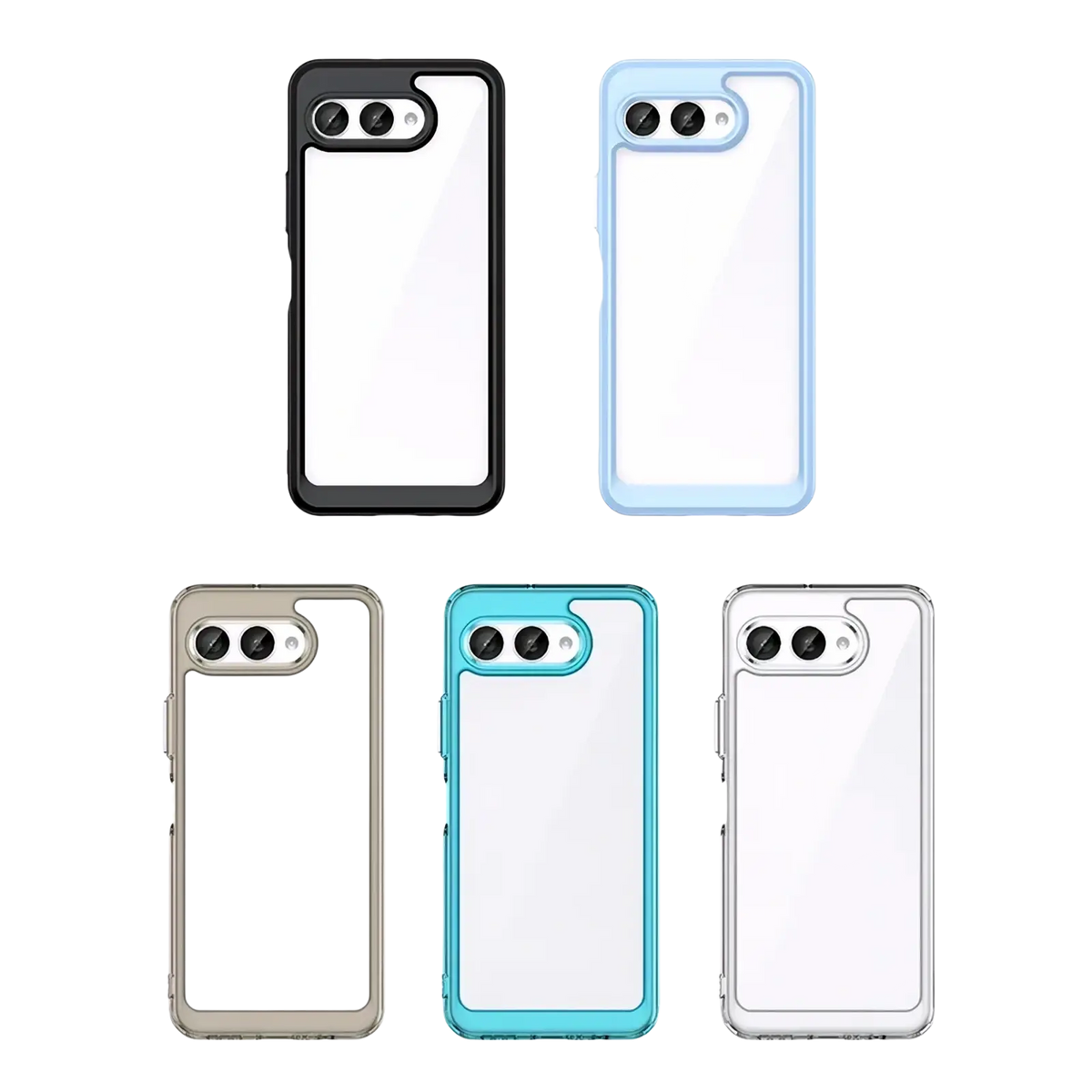 Clear t mobile t phone 3 case showing back with black light blue gray teal and transparent shockproof tpu frame