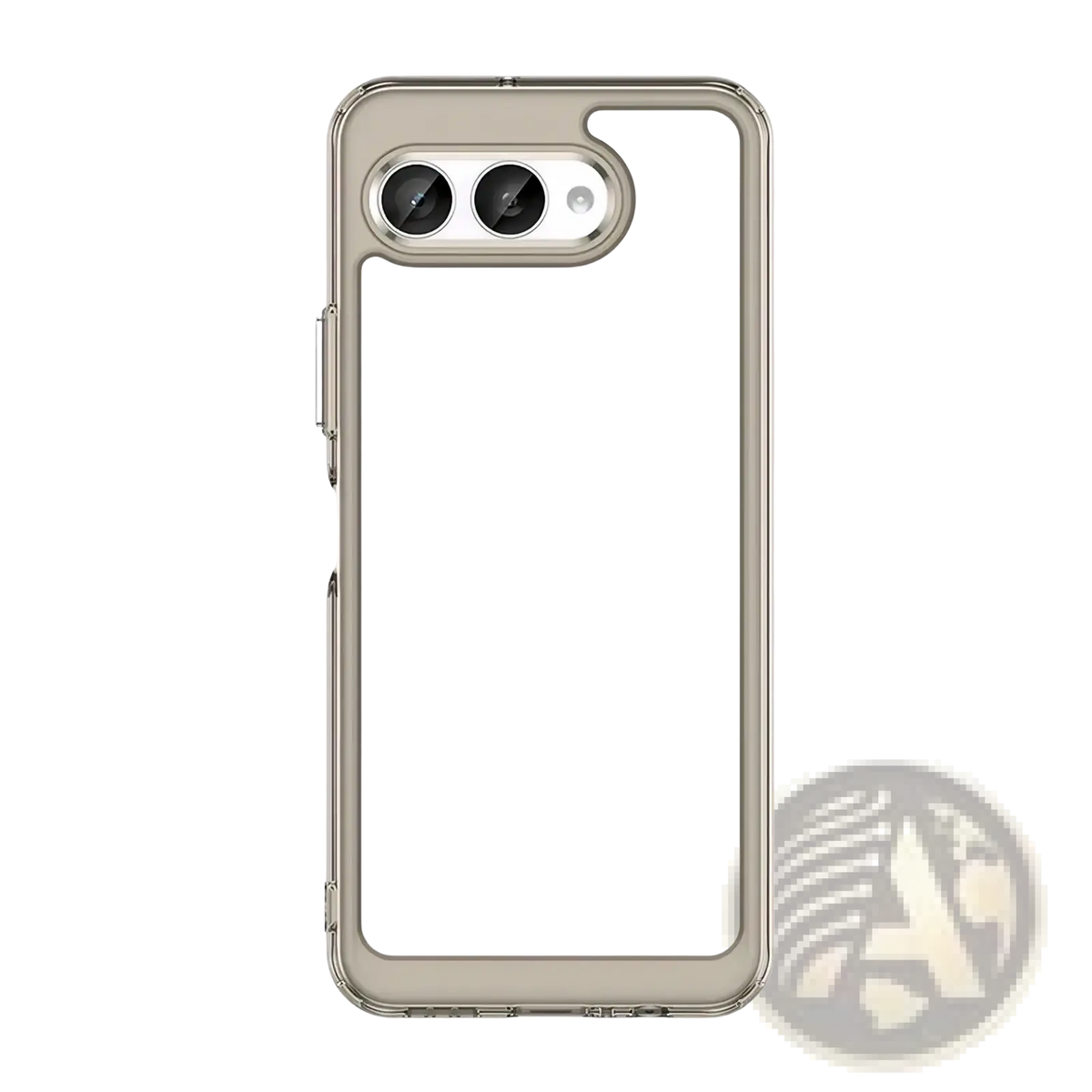 Back side of a t mobile t phone 3 clear shockproof tpu case with silver metallic frame and dual camera cutout
