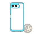 Transparent t mobile t phone 3 case with vibrant turquoise frame and clear shockproof tpu cover back side view