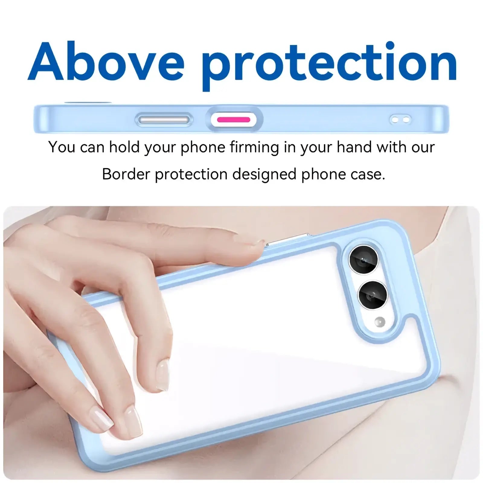 Back view of t mobile t phone 3 case clear shockproof tpu cover with light blue border and clear back panel