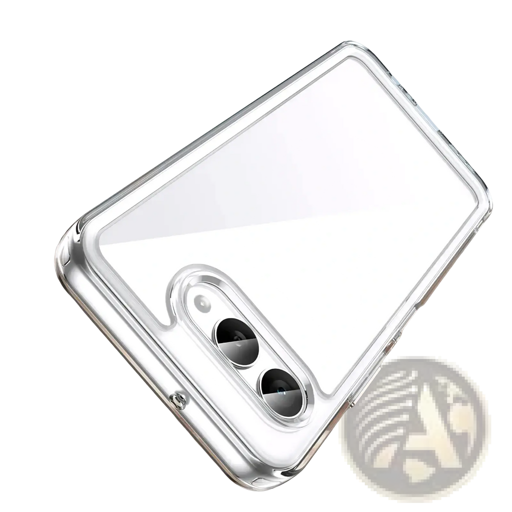 Clear shockproof tpu cover for t mobile t phone 3 with transparent edges glossy white back and reinforced corners shown from back