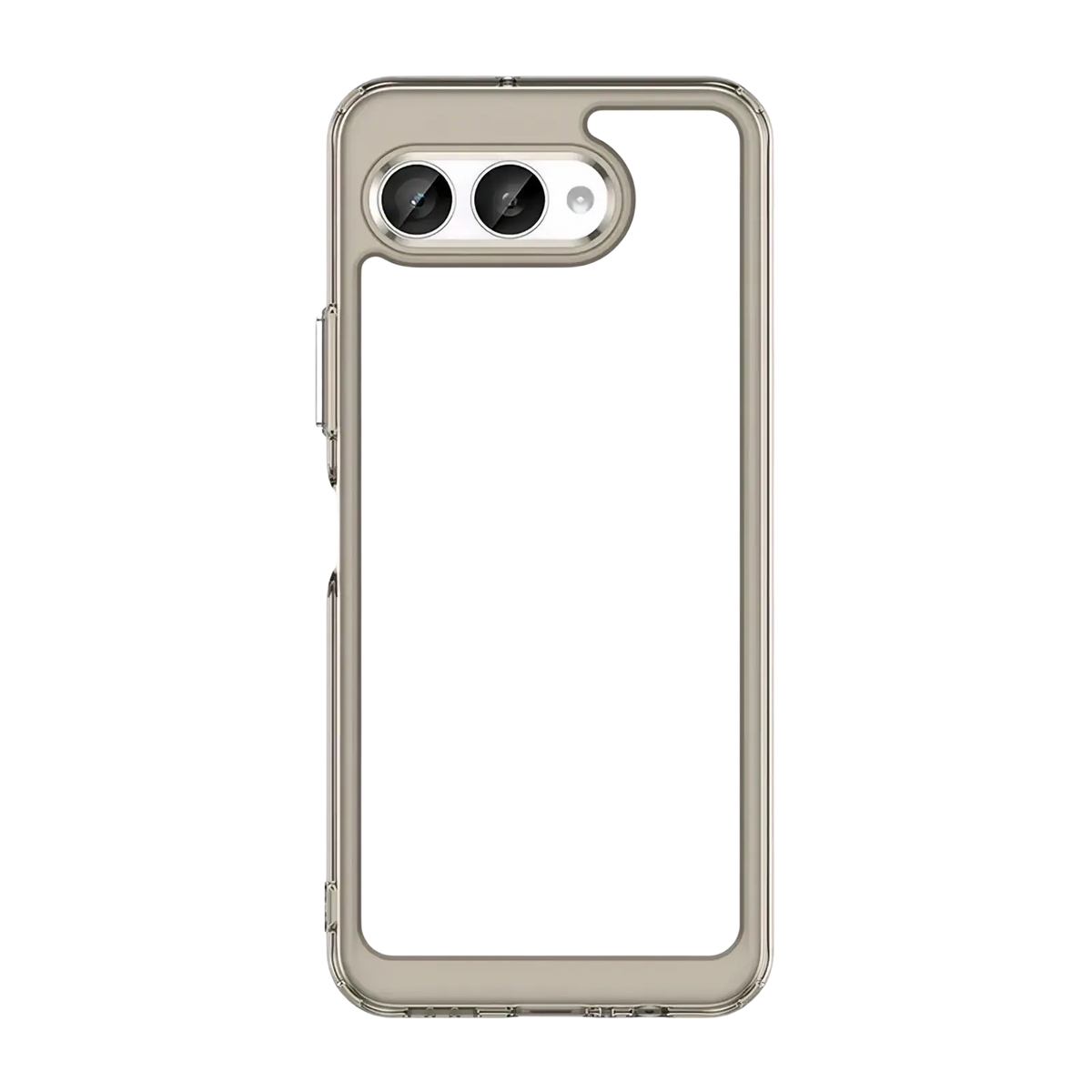 Back side of a t mobile t phone 3 clear shockproof tpu case with silver metallic frame and dual camera cutout