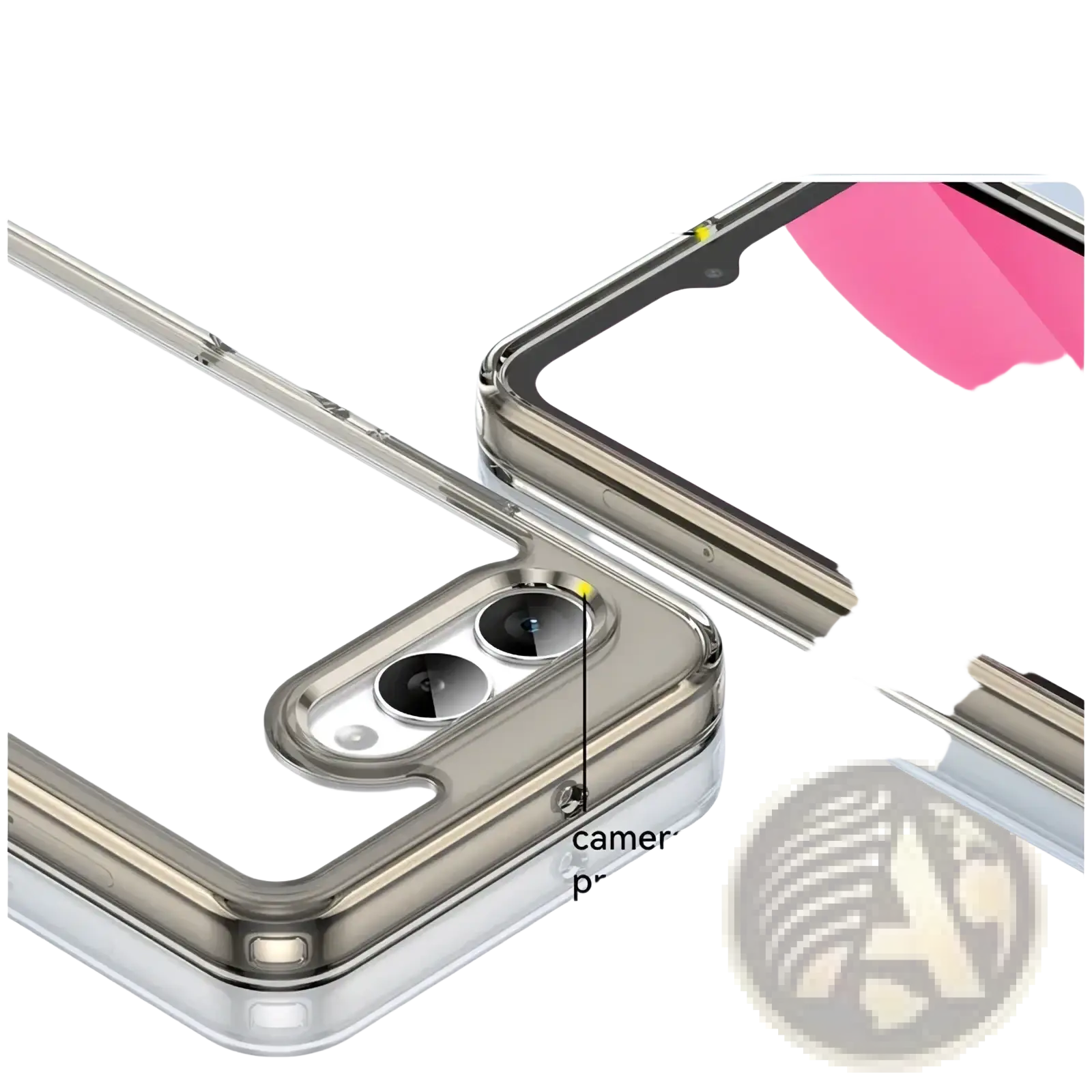 Clear shockproof tpu t mobile t phone 3 case with silver metallic raised lips and precise dual-camera cutouts viewed from back