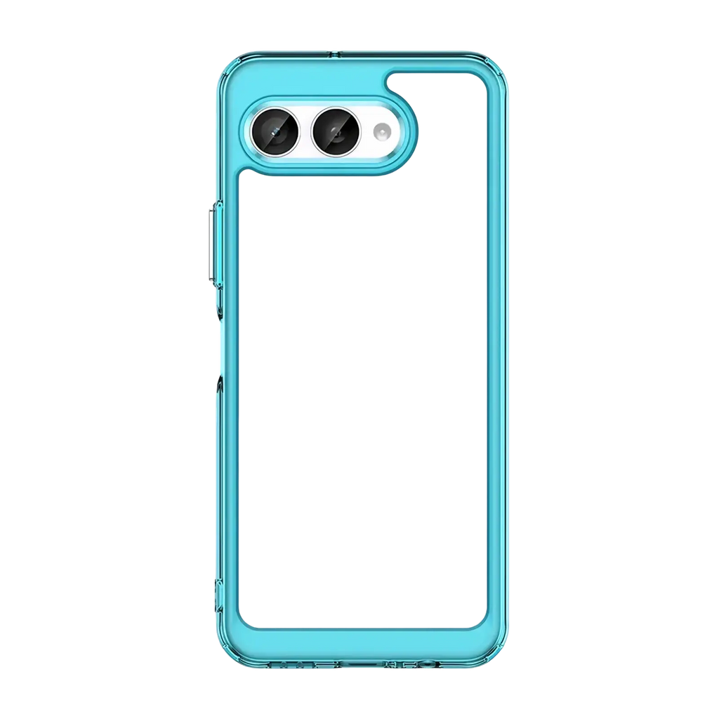 Transparent t mobile t phone 3 case with vibrant turquoise frame and clear shockproof tpu cover back side view