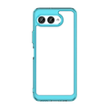 Transparent t mobile t phone 3 case with vibrant turquoise frame and clear shockproof tpu cover back side view