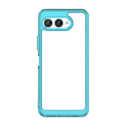 Transparent t mobile t phone 3 case with vibrant turquoise frame and clear shockproof tpu cover back side view