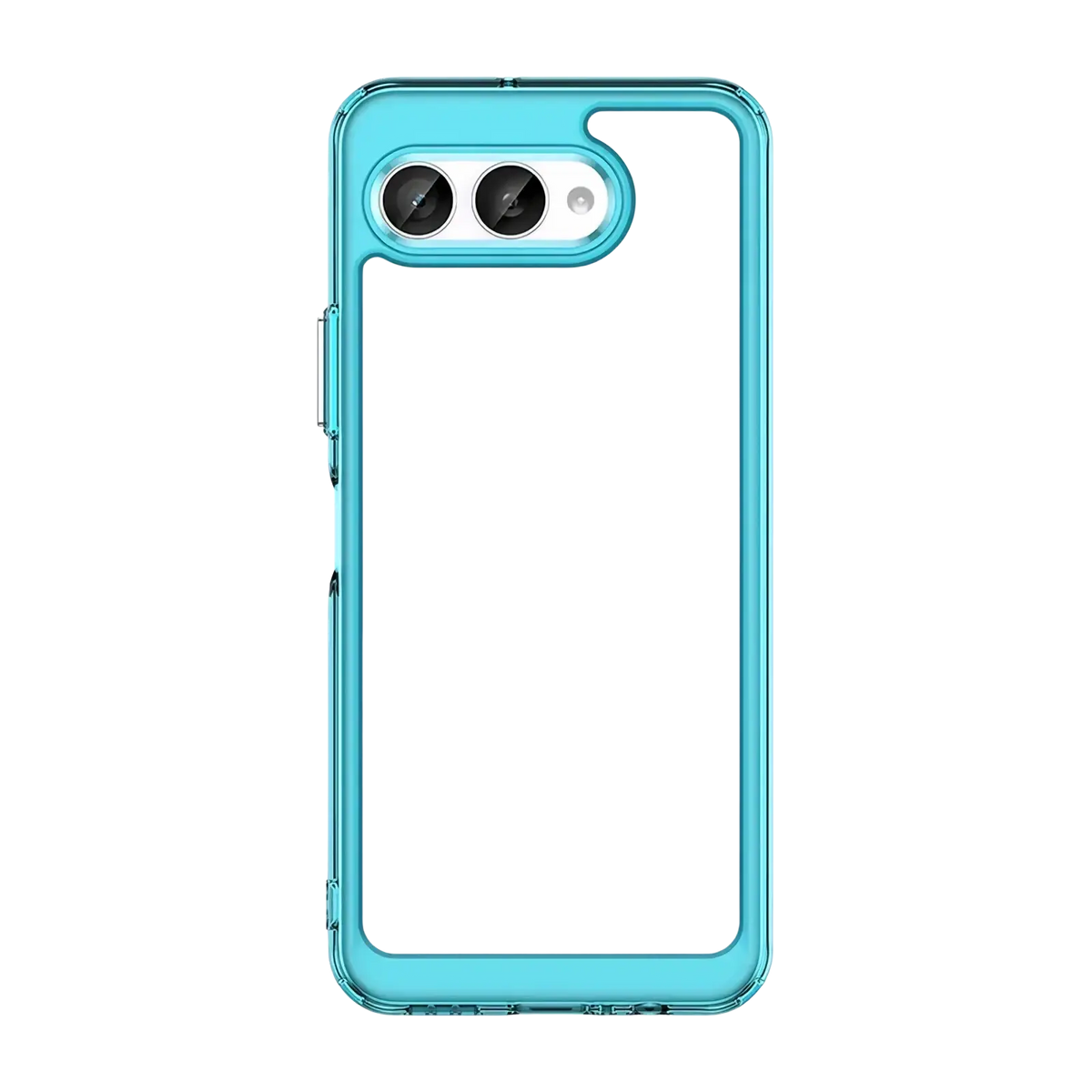 Transparent t mobile t phone 3 case with vibrant turquoise frame and clear shockproof tpu cover back side view