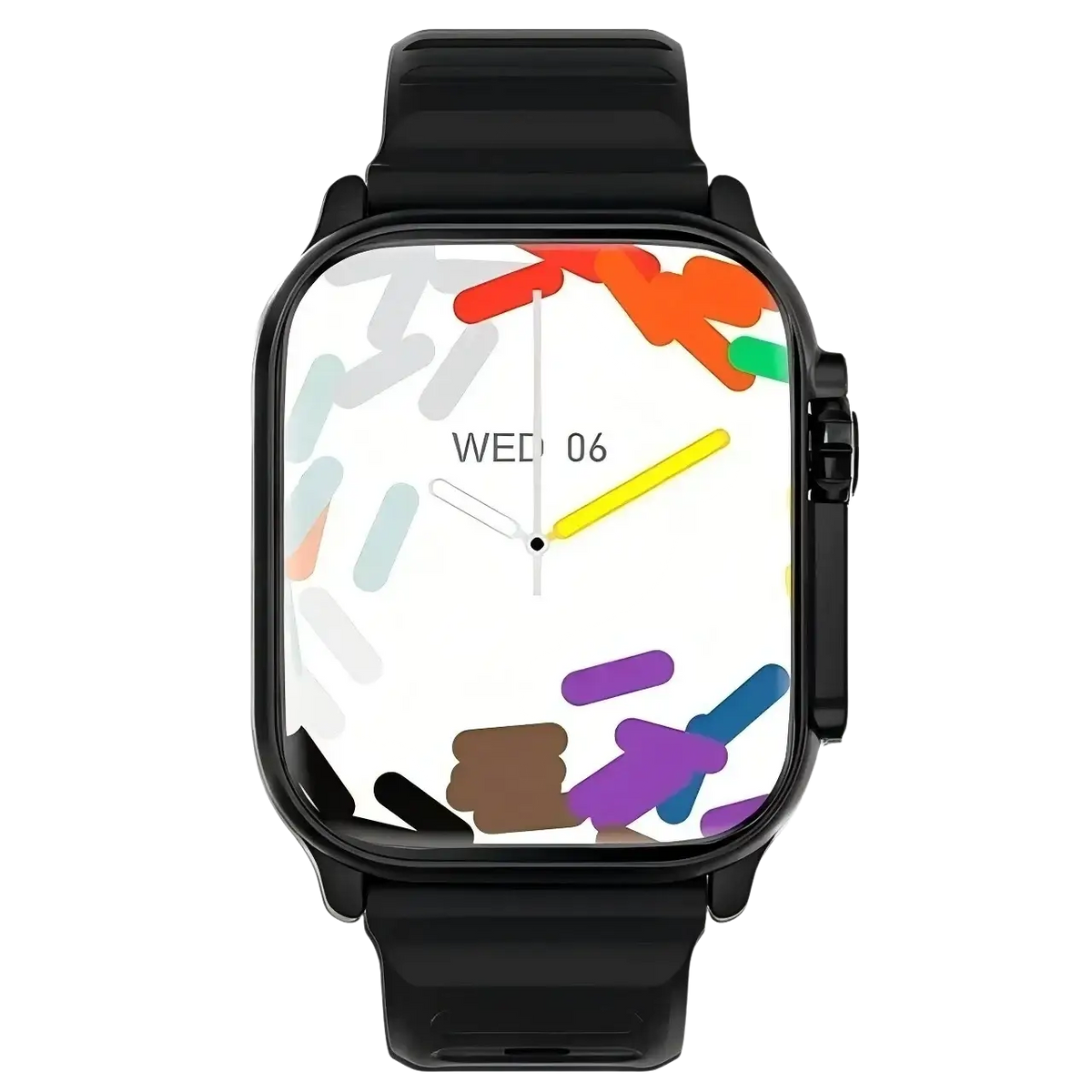 Black T10 Ultra smart watch 49mm with gps Bluetooth call features colorful sprinkle-themed display and yellow hour hand