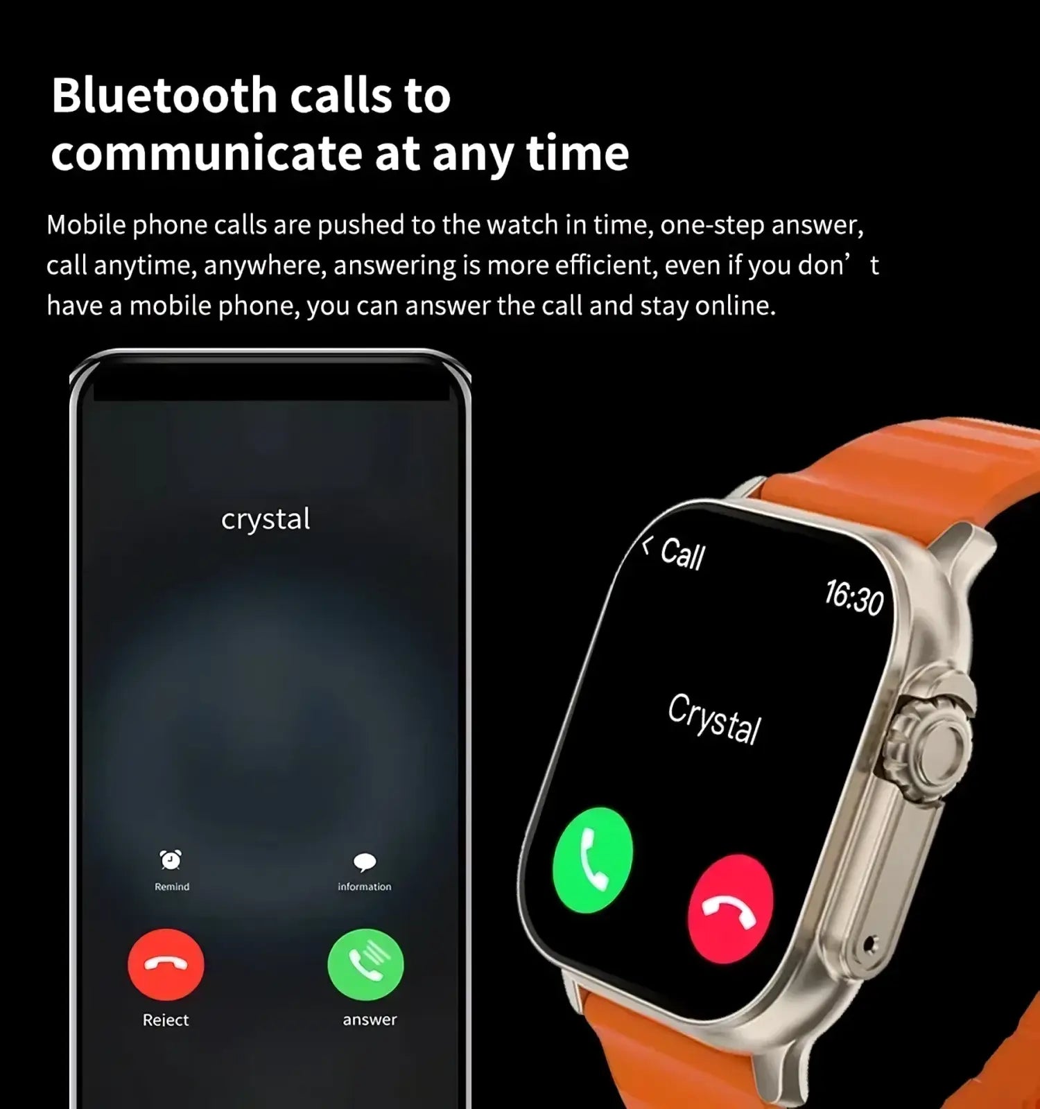 T10 Ultra smart watch 49mm with orange leather strap silver case and rectangular screen displaying call interface