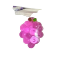 A translucent pink grape-shaped taba-licious fun fruit fidget toy with glossy finish and green leaf accents