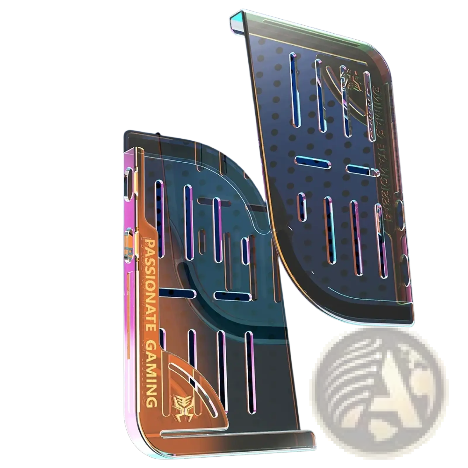 Transparent silicone tablet gaming grip 2pcs with iridescent finish and vertical slits for ventilation