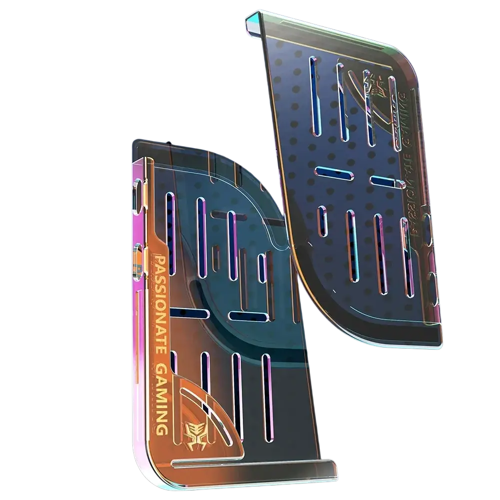 Transparent silicone tablet gaming grip 2pcs with iridescent finish and vertical slits for ventilation