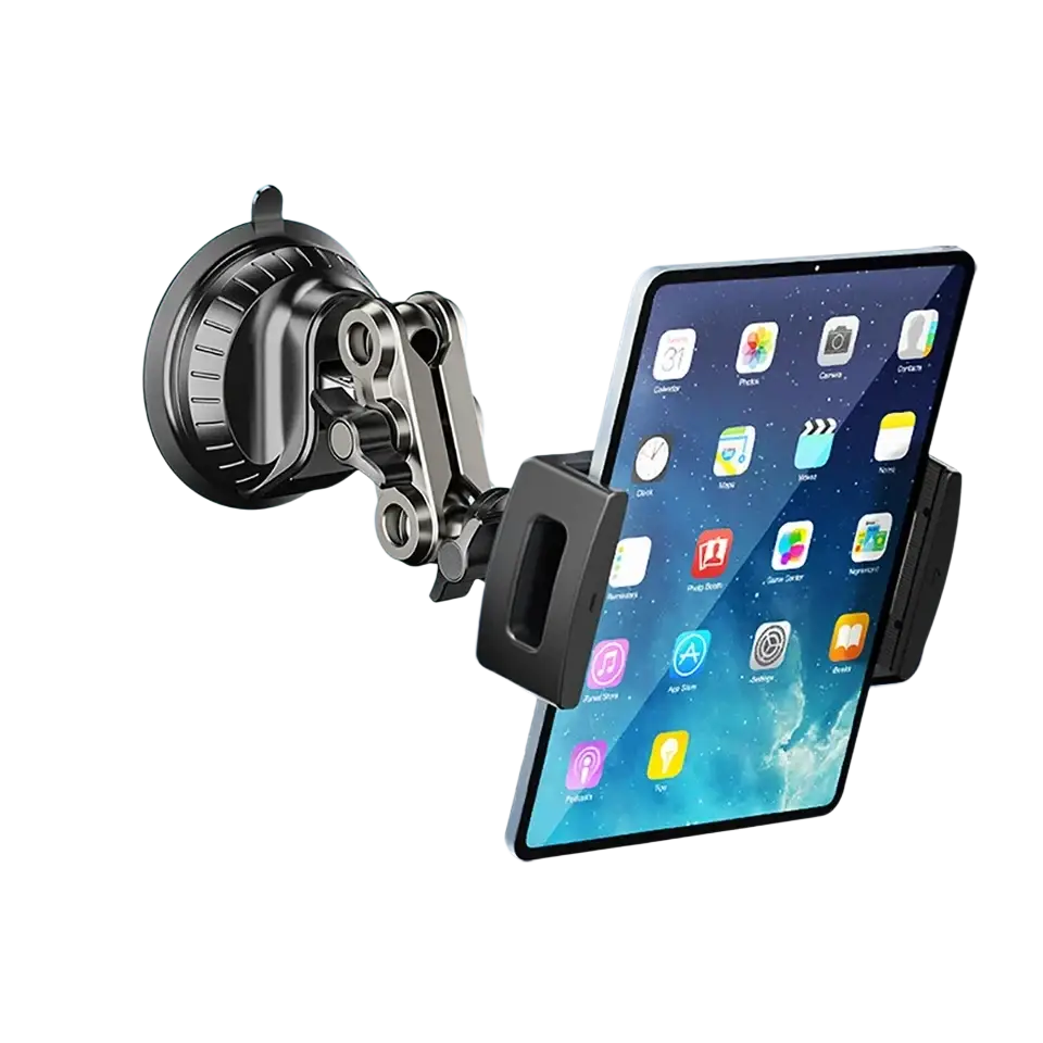 Black hkyc tablet holder with adjustable arms and suction cup base for windshield mount holding similar size tablets