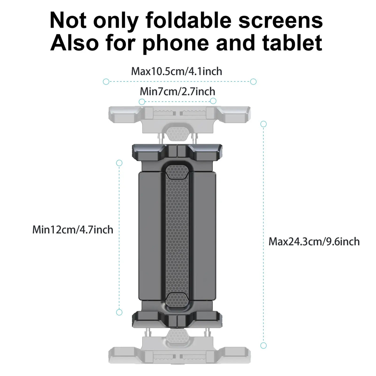 Gray plastic tablet holder tripod with adjustable length and foldable screen support for phone and tablet use