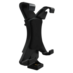 Black plastic tablet tripod mount with adjustable clamps and mounting base for ipad air and galaxy tablets