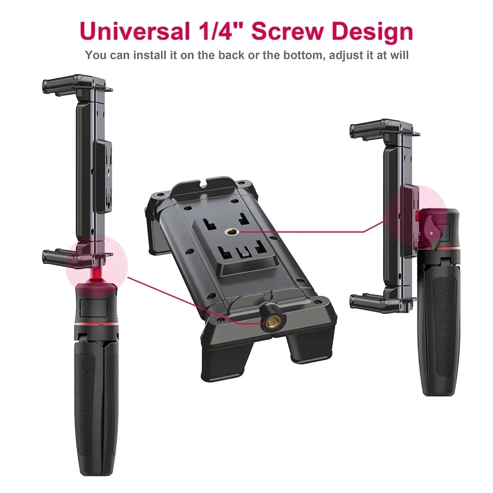 Black universal 1/4 inch screw mount bracket made of metal for tablet tripod mount universal phone and tablet holder