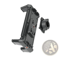 Black plastic tablet tripod mount universal holder with adjustable clamps and separate circular mounting bracket