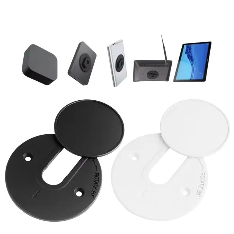 Black and white circular tablet wall mount adjustable router holder with 90-degree rotation card board brackets
