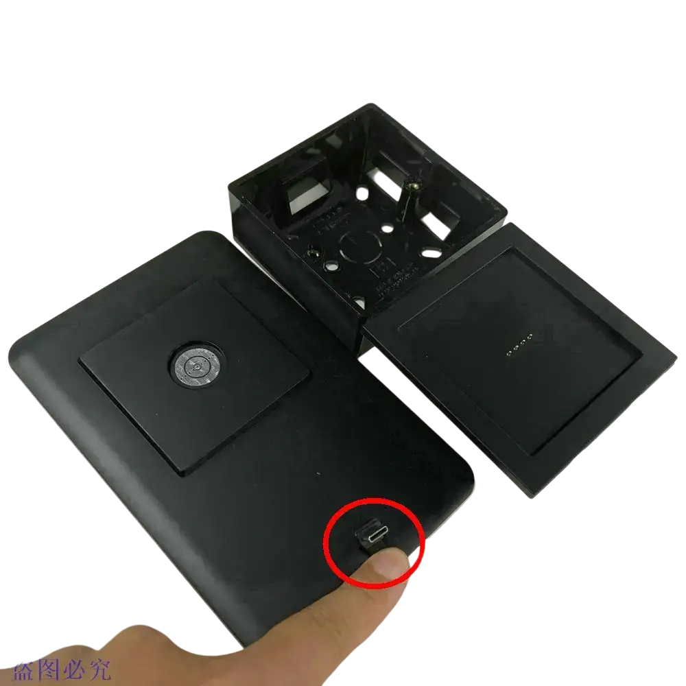 Black plastic tablet wall mount magnetic bracket with wireless charging and integrated usb-c port for ipad charger connectivity