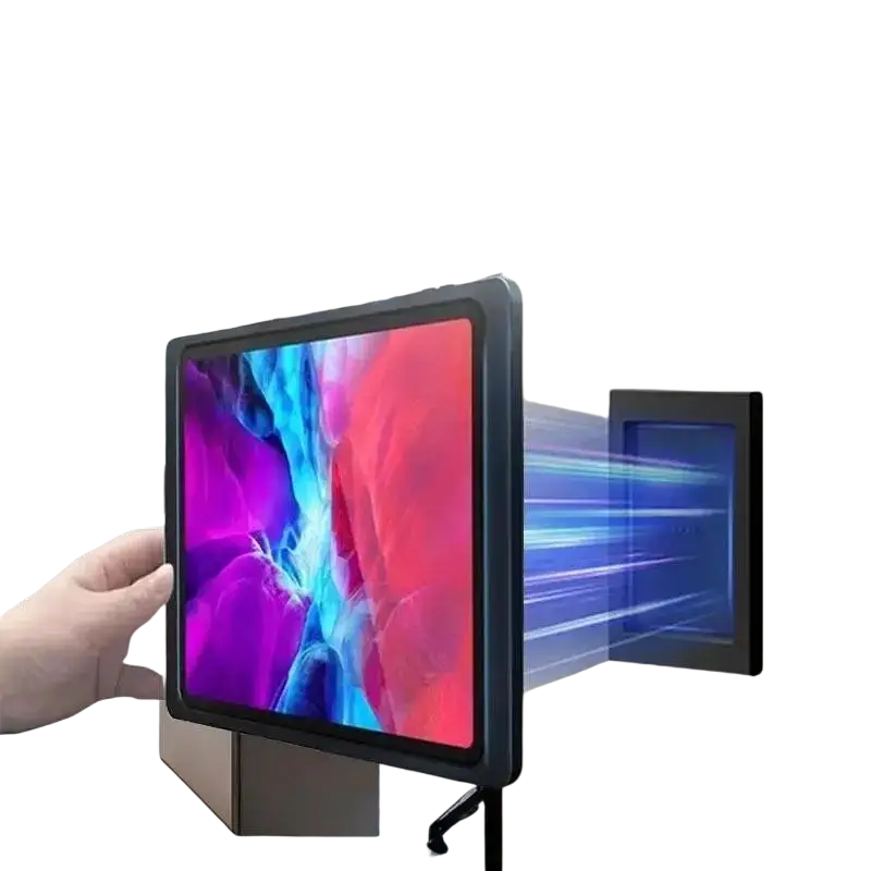 Black-framed tablet wall mount magnetic bracket with sleek design for secure mounting and wireless charging
